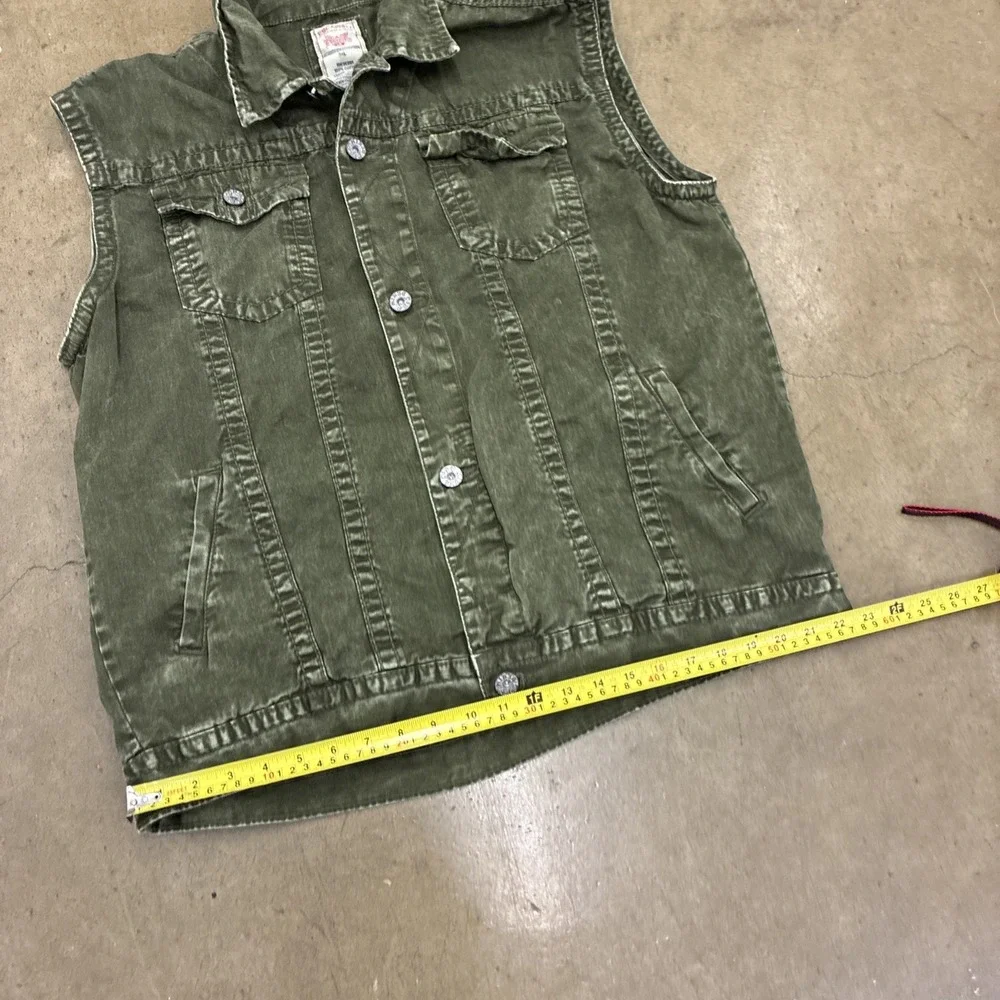 Vtg Escapism Green Denim Vest 100% Cotton Mens XXL Distressed Jean Size 3XL